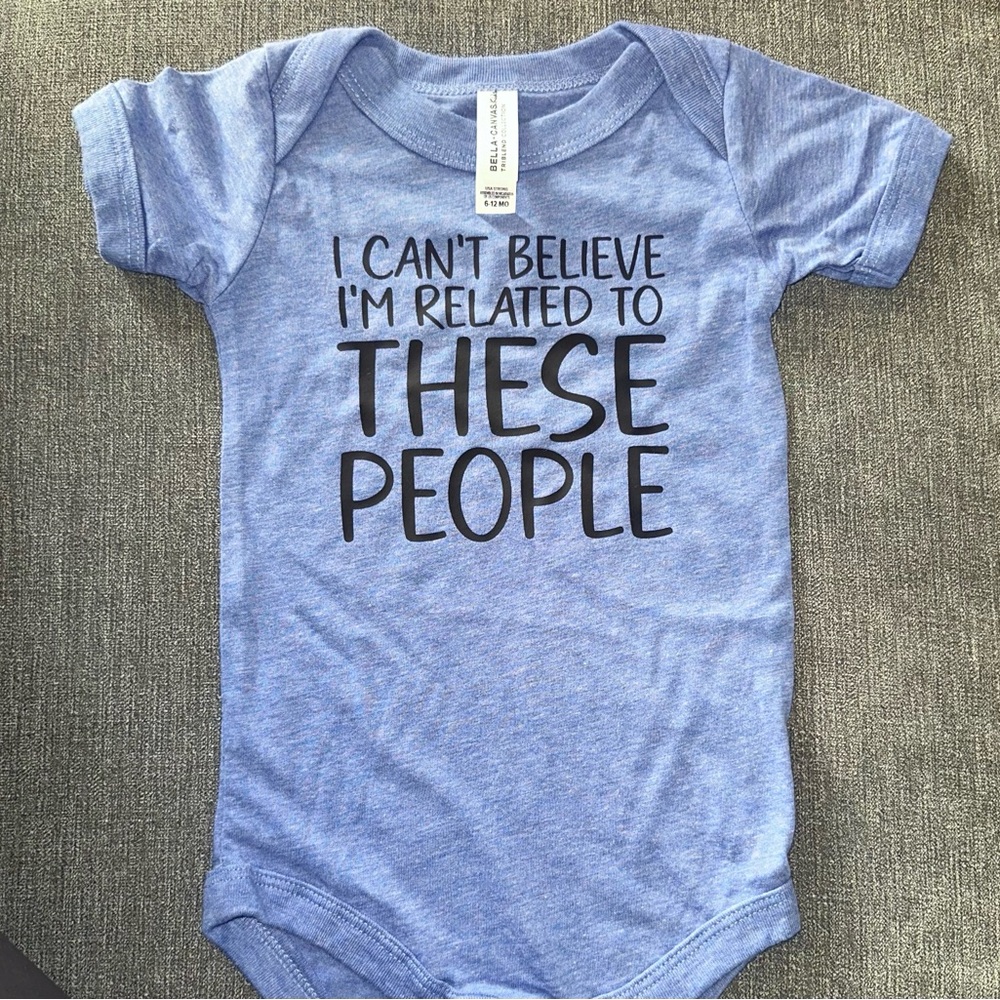 Bella Canvas Light Blue Baby Bodysuit with Fun Text